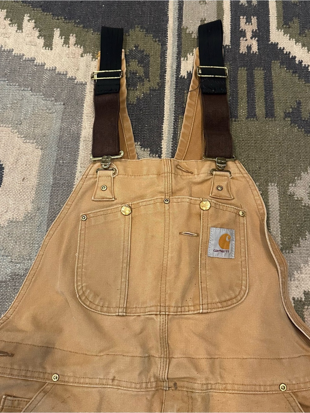 VTG Carhartt R01 Bib Overalls Mens 38 Brown Duck Canvas Double Knee Work - Picture 2 of 16